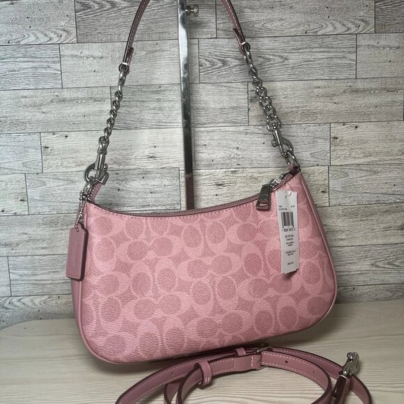 NWT Coach! Teri Shoulder Bag In Signature Canvas 🎀 Dusty Pink🎀 - Picture 3 of 5
